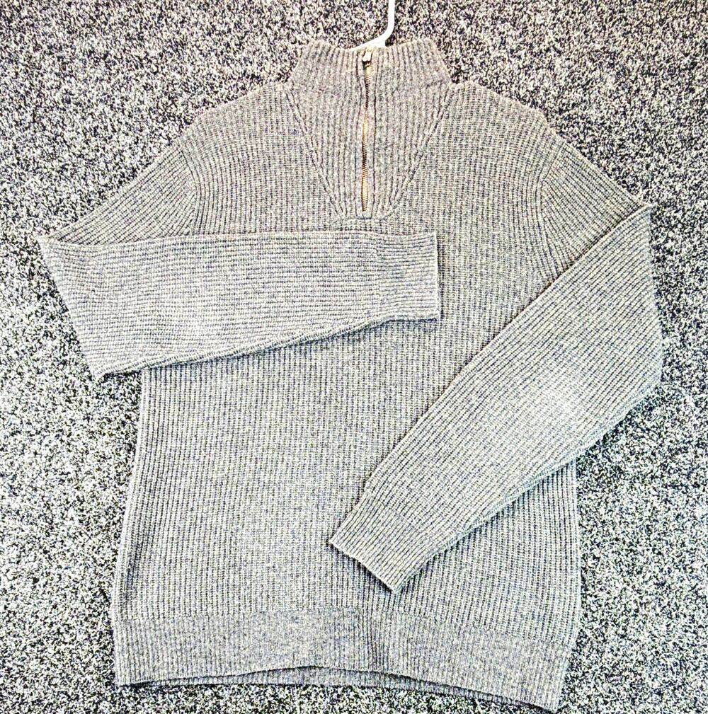J.Crew Mens M Gray Merino Wool Blend 1/4 Zip Mock Neck Rib Knit Sweater